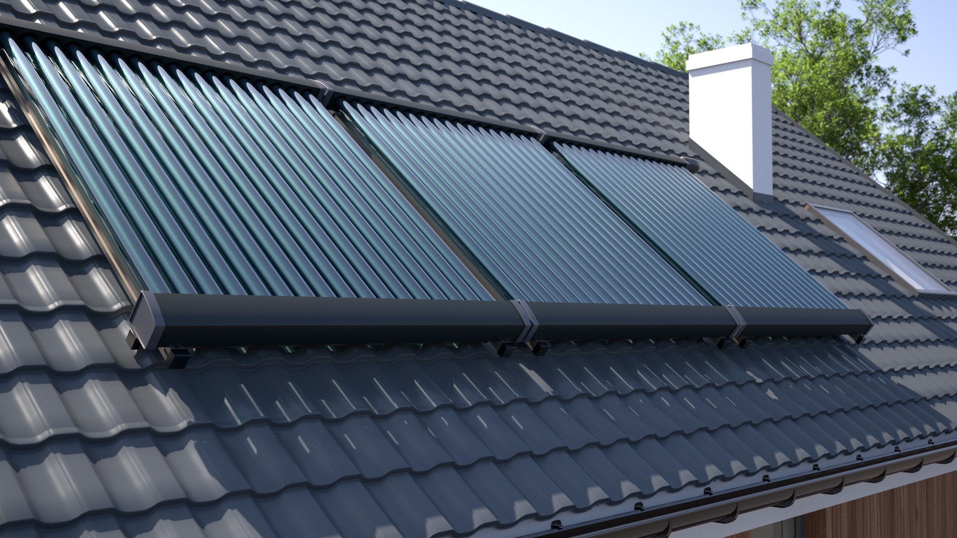 Solar water heater on the roof - 3D illustration